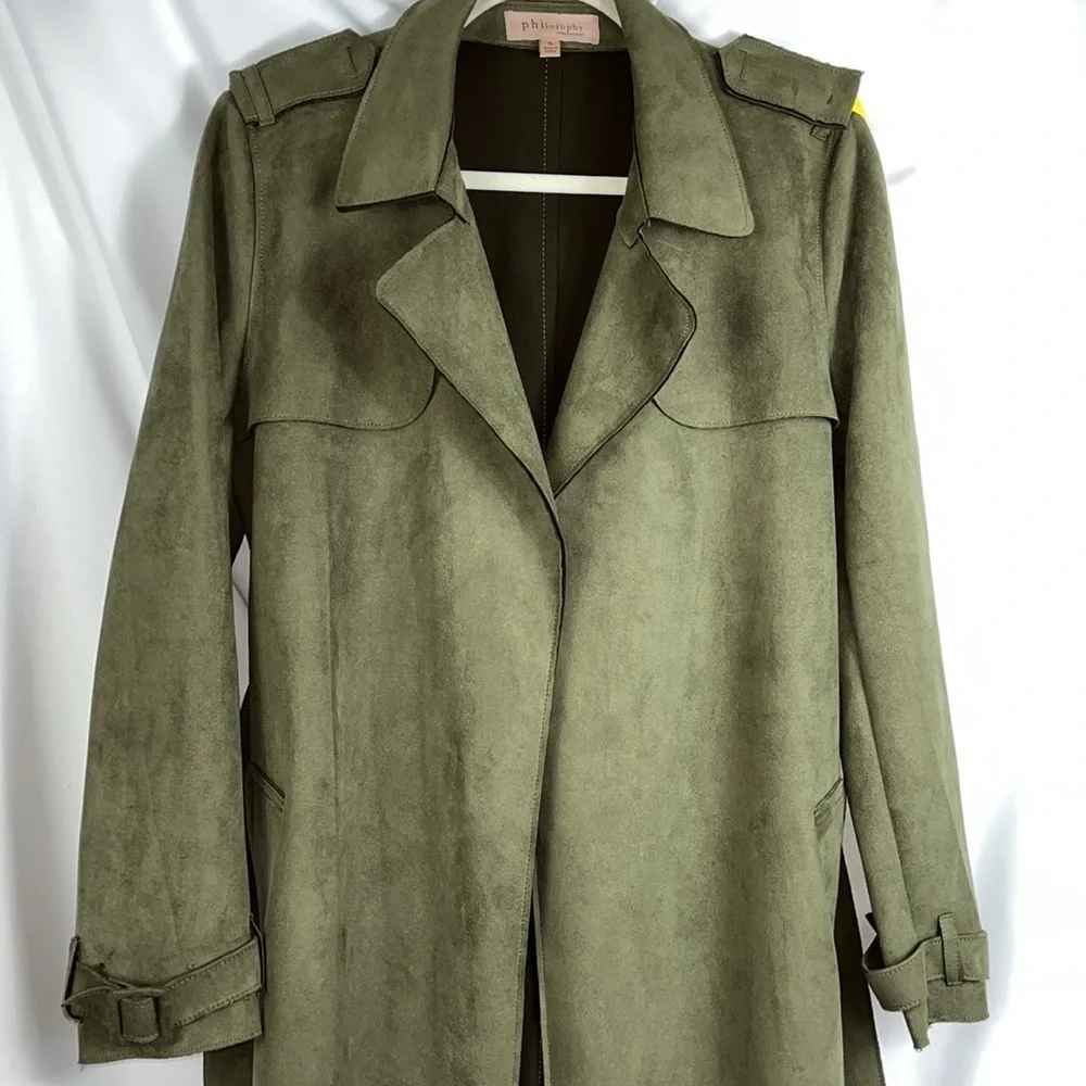 Philosophy faux leather trench belt wrap Sz M olive green - Picture 5 of 13